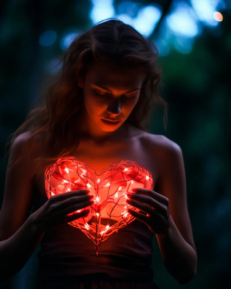 Woman holding a heart of light