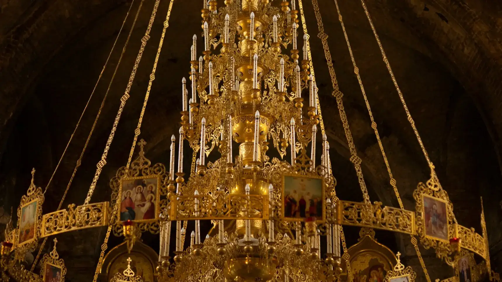 Golden lamp before an iconostasis